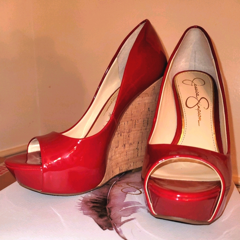 Jessica Simpson Red Peep toe wedges